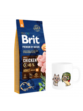 Pakiet Brit Premium By Nature Chicken Adult Kurczak Karma Dla Dorosłych Psów Średnich Ras M 15 kg + Kubek z Twoim Pupilem !